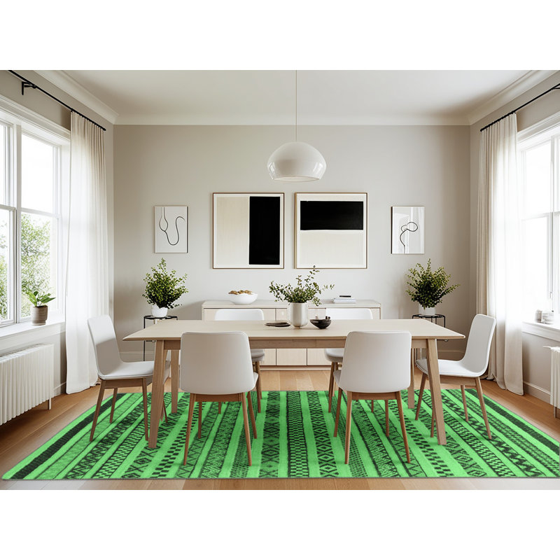 Tapis abstrait vert émeraude lavable à la machine 2268, Rectangle 7 pi x 10 pi