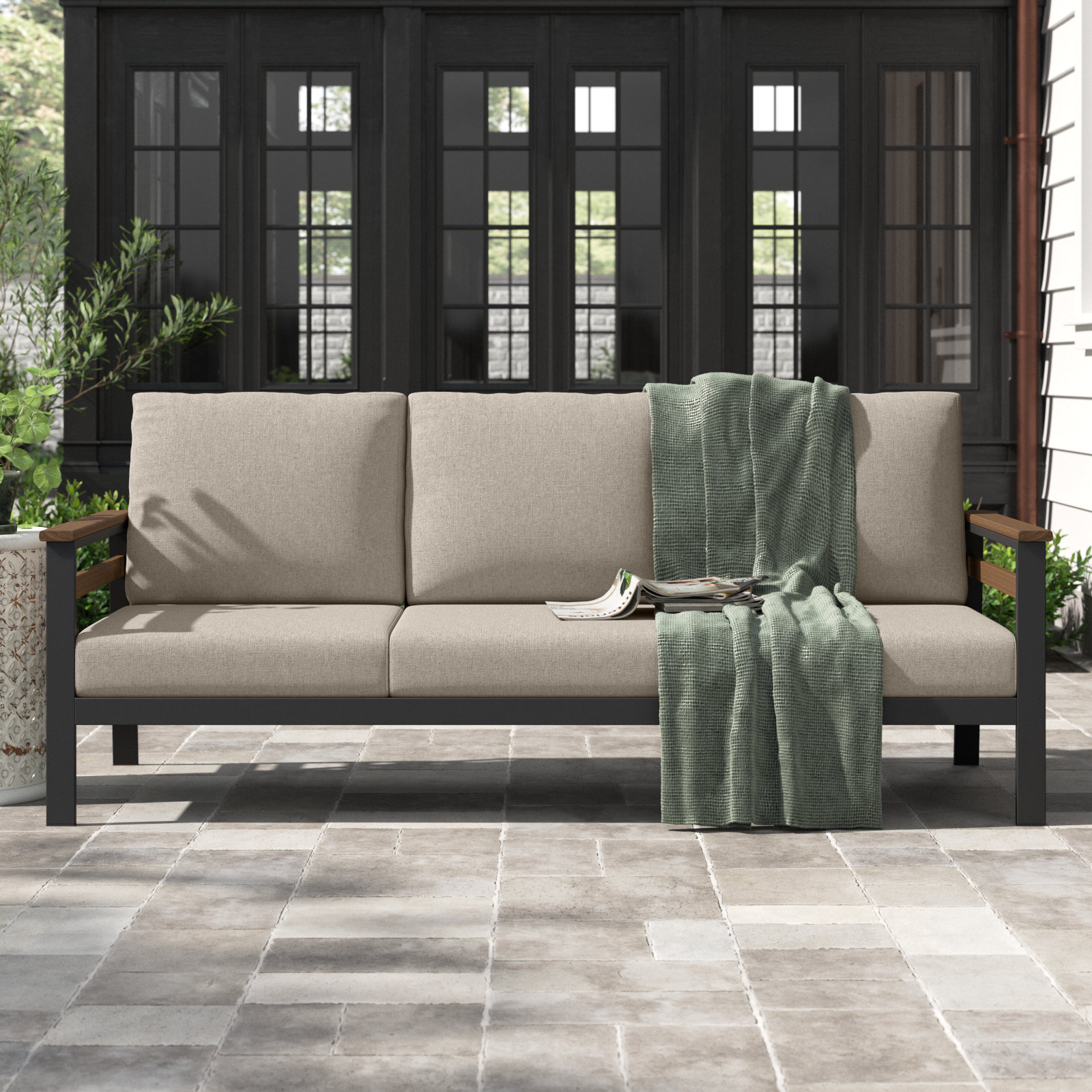 Townsend 80" Sunbrella® Patio Sofa, Cast Silver Sunbrella®, Brown
