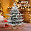Sapin de Noël floqué préilluminé de 90 cm avec 100 lumières DEL bicolores et 528 branches, base en toile de jute et ciment
