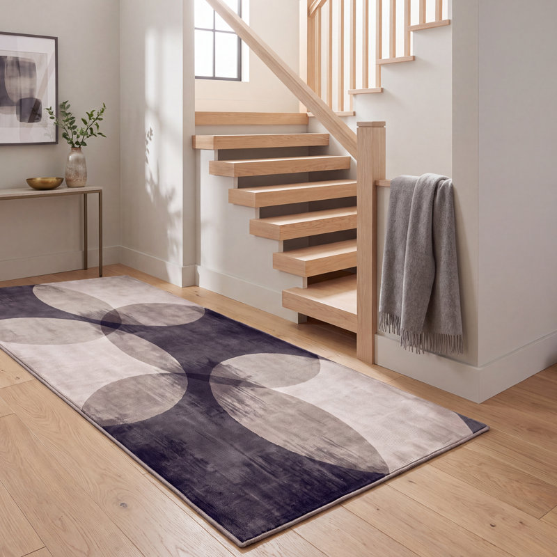 Tapis Fennel2 Modern Circles géométriques gris et noir, lavable à la machine, antidérapant, à poils courts, pour l'intérieur et l'extérieur, adapté aux animaux domestiques, idéal pour le salon, la chambre, la salle à manger, l'entrée, le corridor ou le bureau.