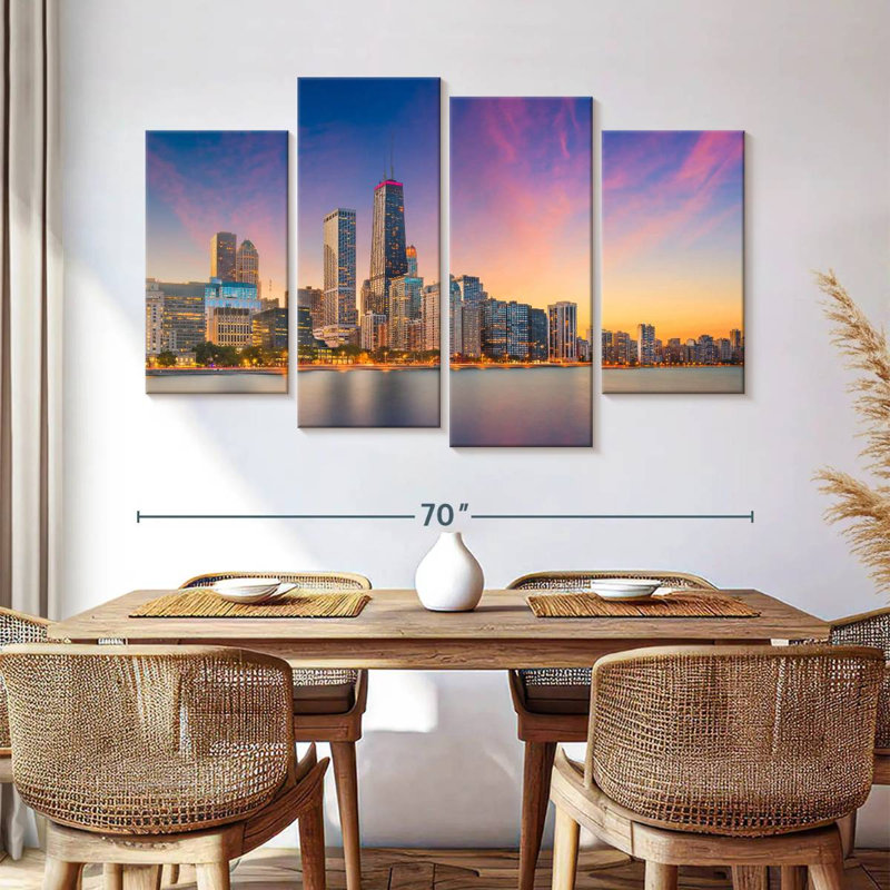Nicci, Chicago, coucher de soleil, paysage urbain, H 42 po x l 68 po