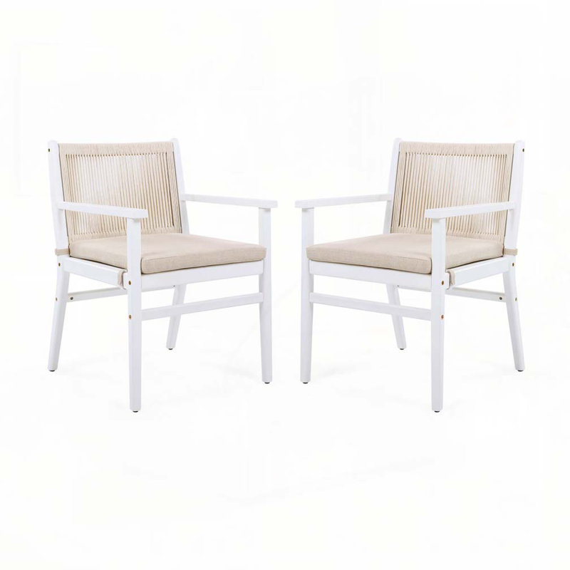 Outdoor Patio Acacia Wood Patio Armchair with Rope Design, White