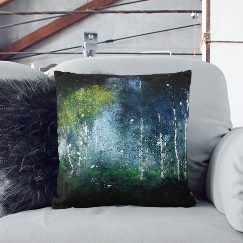 Wonderous Birch Tree Forest Cushion with Filling, Black, 55cm H x 55cm W x 20cm D