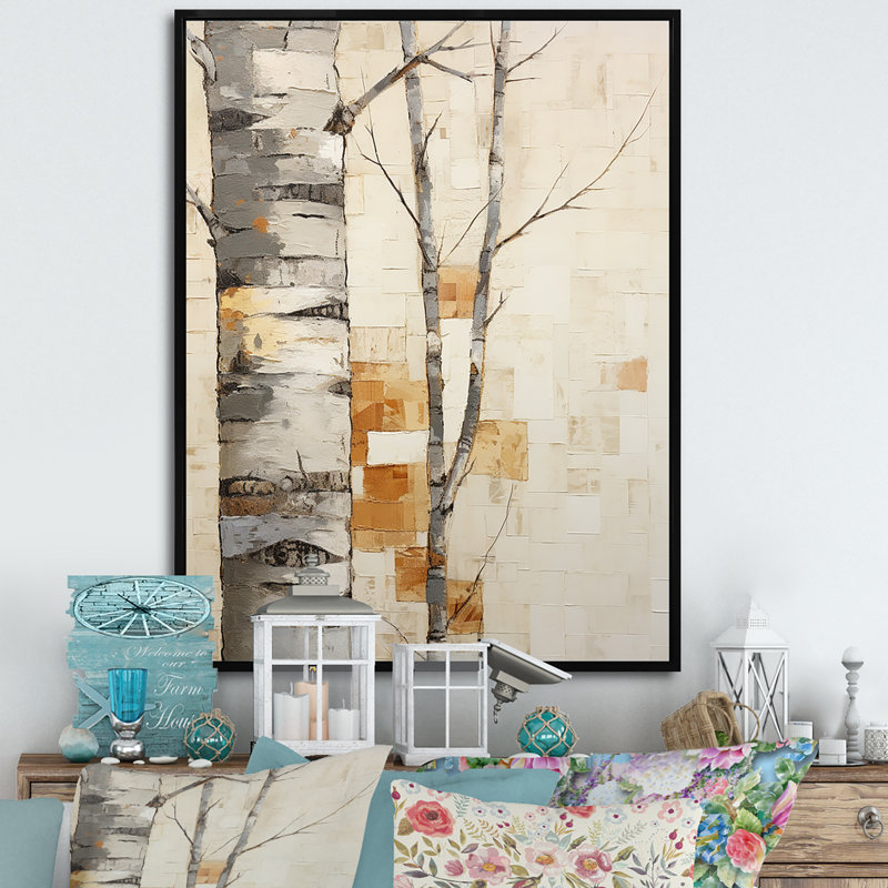 Arbre de minimalisme bouleau I sur toile, Cadre flottant noir, H 20 po x l 12 po x P 1 po