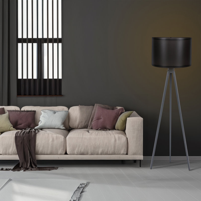 Lampe trépied 57 po Kisa, Noir, Gris