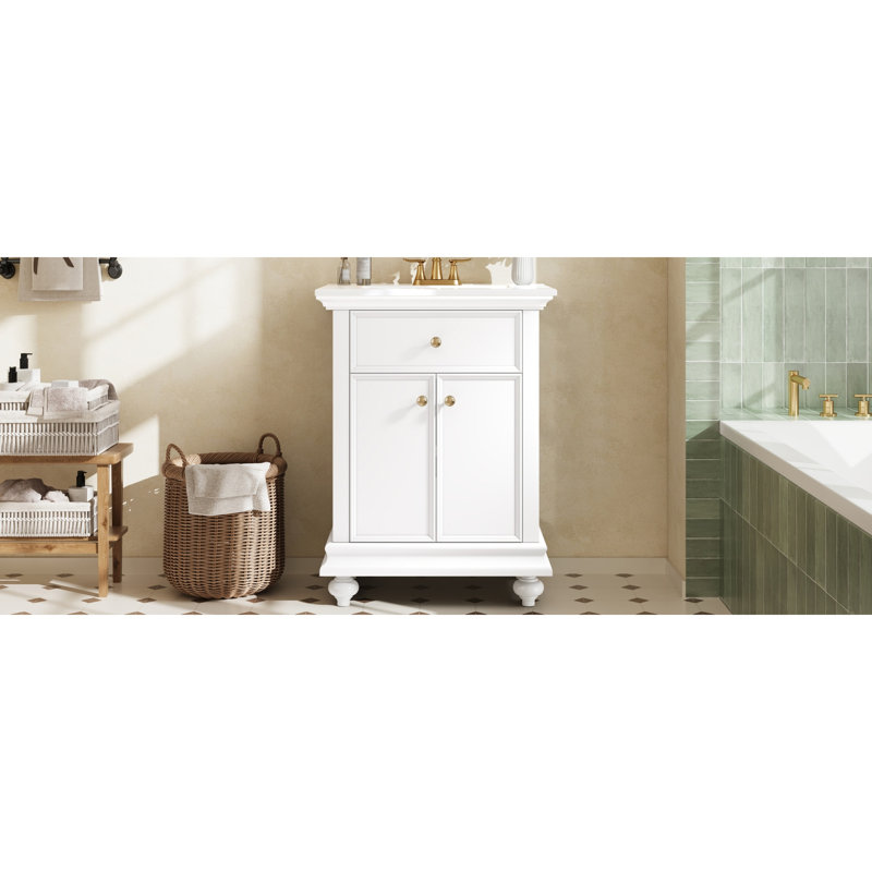 Meuble-lavabo compact compact (doit inclure le meuble-lavabo et le lavabo), salle de bain moderne en bois aggloméré de 24 po en bois aggloméré