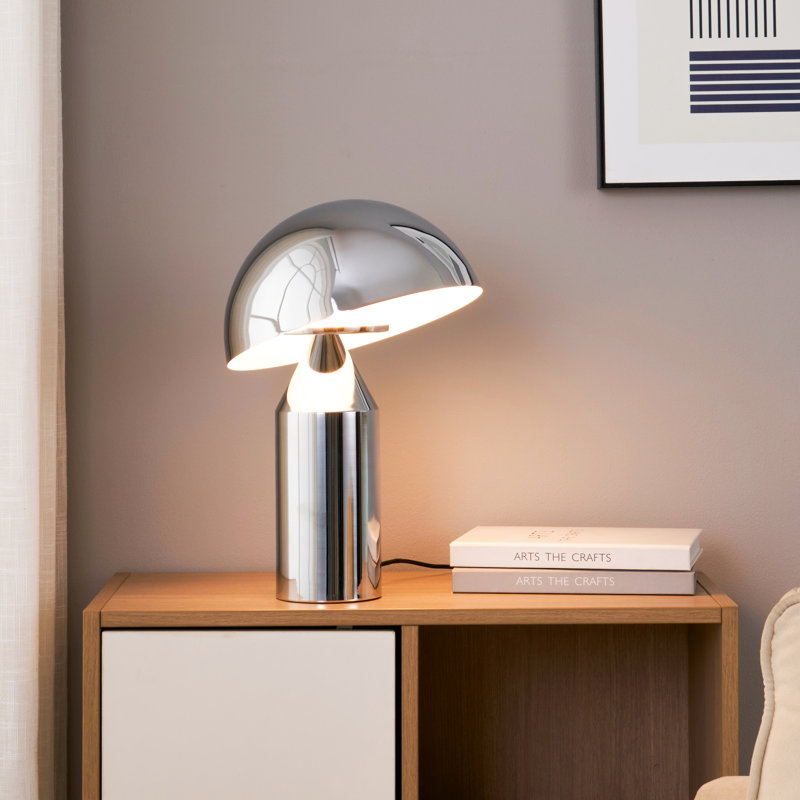 Venus 14 In. Dimmable LED Modern Dome Shade Table Lamp in Silver Chrome Finish, Silver