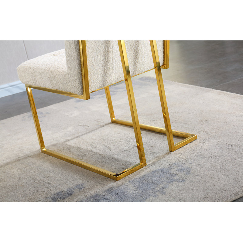 Chaise de salle à manger 2 en lin moderne, conception capitonnée et base en acier inoxydable à finition dorée