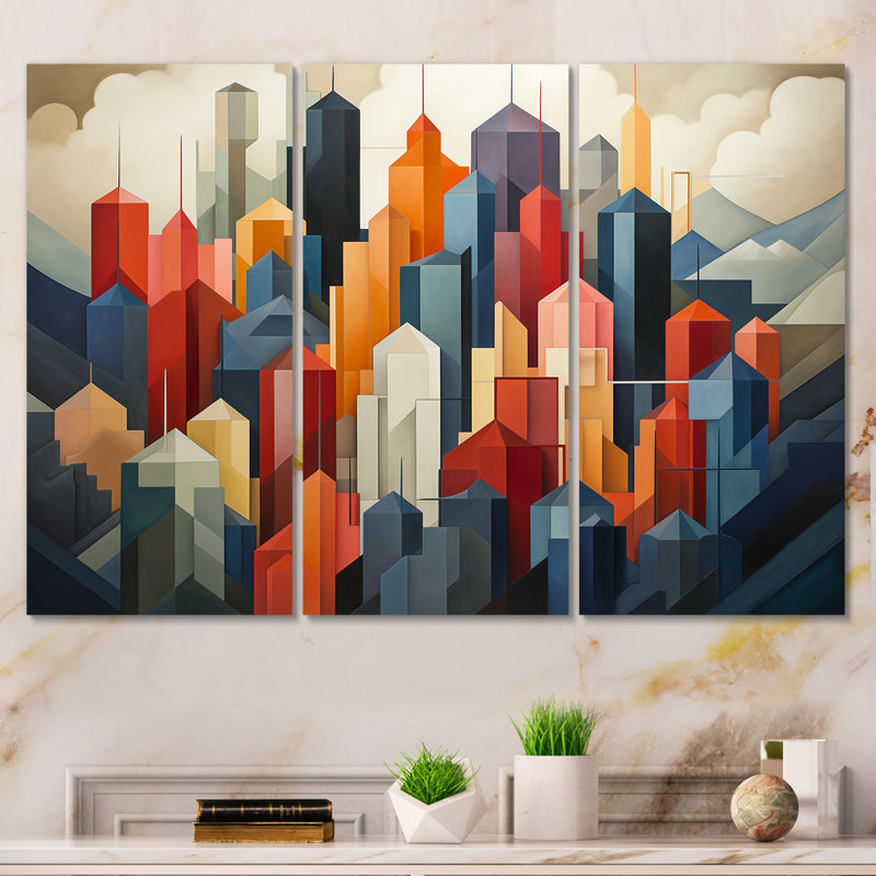 «Cubic Los Angeles Skyline - Los Angeles», art mural, H 28 po x l 36 po x P 1 po, Toile tendue