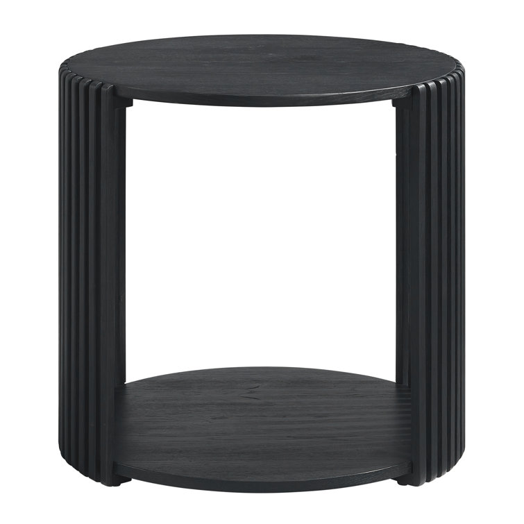 Estie Round Wood Slatted End Table With Open Shelf