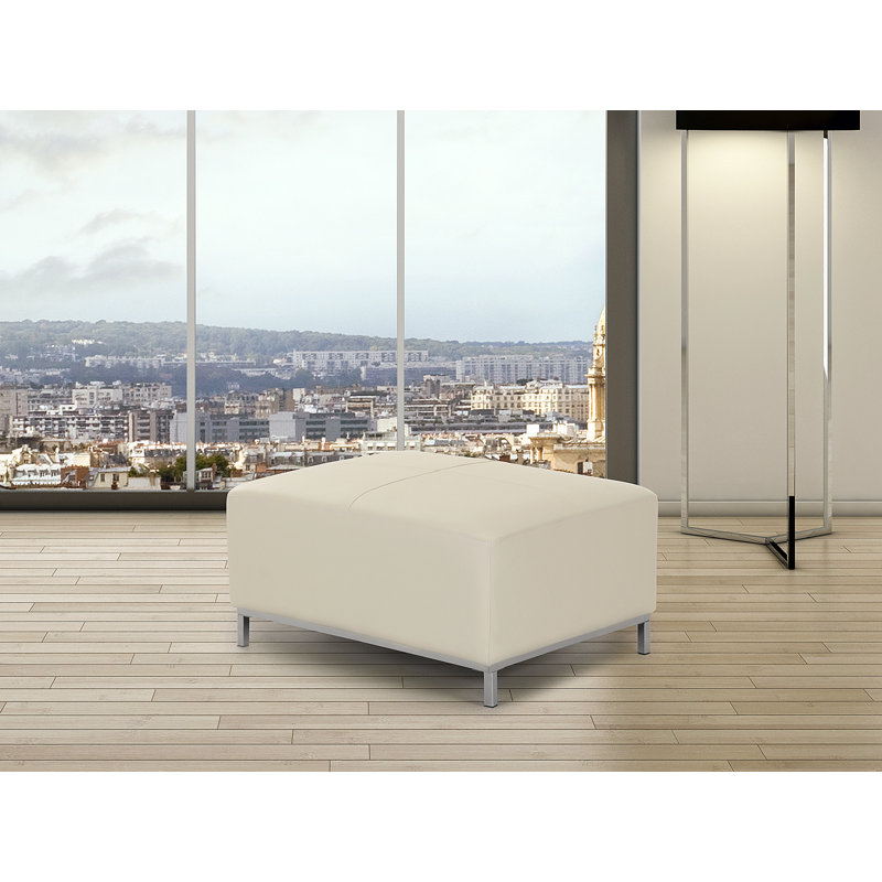 Korinna 95 cm W Chenille and Faux Leather Tufted Rectangle Ottoman, Beige