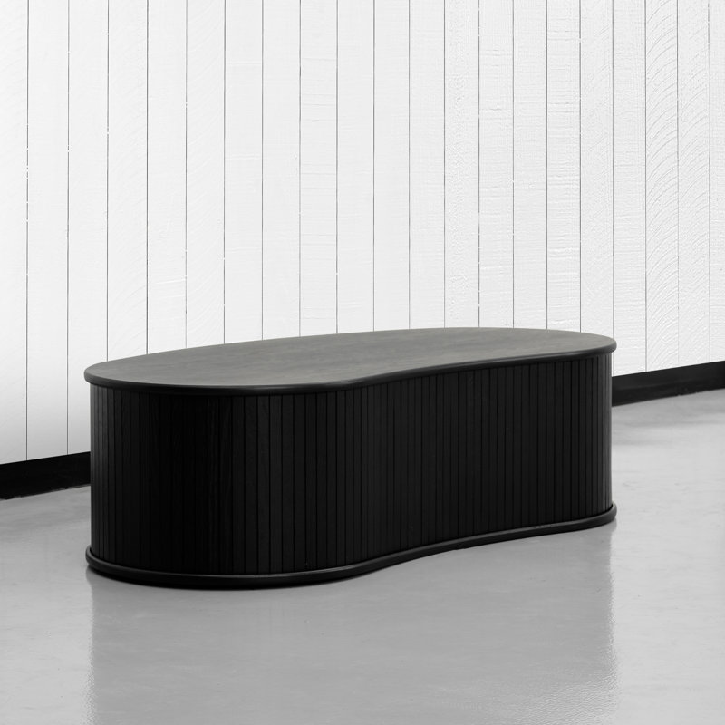 Ripple Coffee Table Modern Oval Wooden Center Table with Vertical Groove Design, Stylish Living Room Decor, Contemporary Minimalist Style for Home and Office, Effortless Assembly