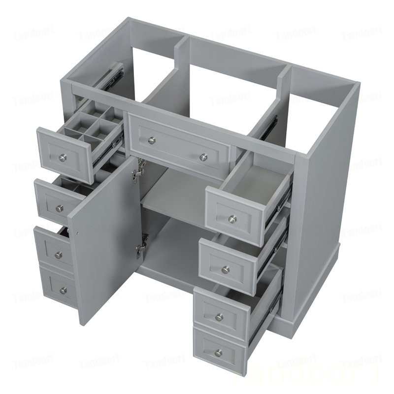 Meuble-lavabo de salle de bain sans lavabo, base d'armoire seulement, une armoire et six tiroirs, Grey