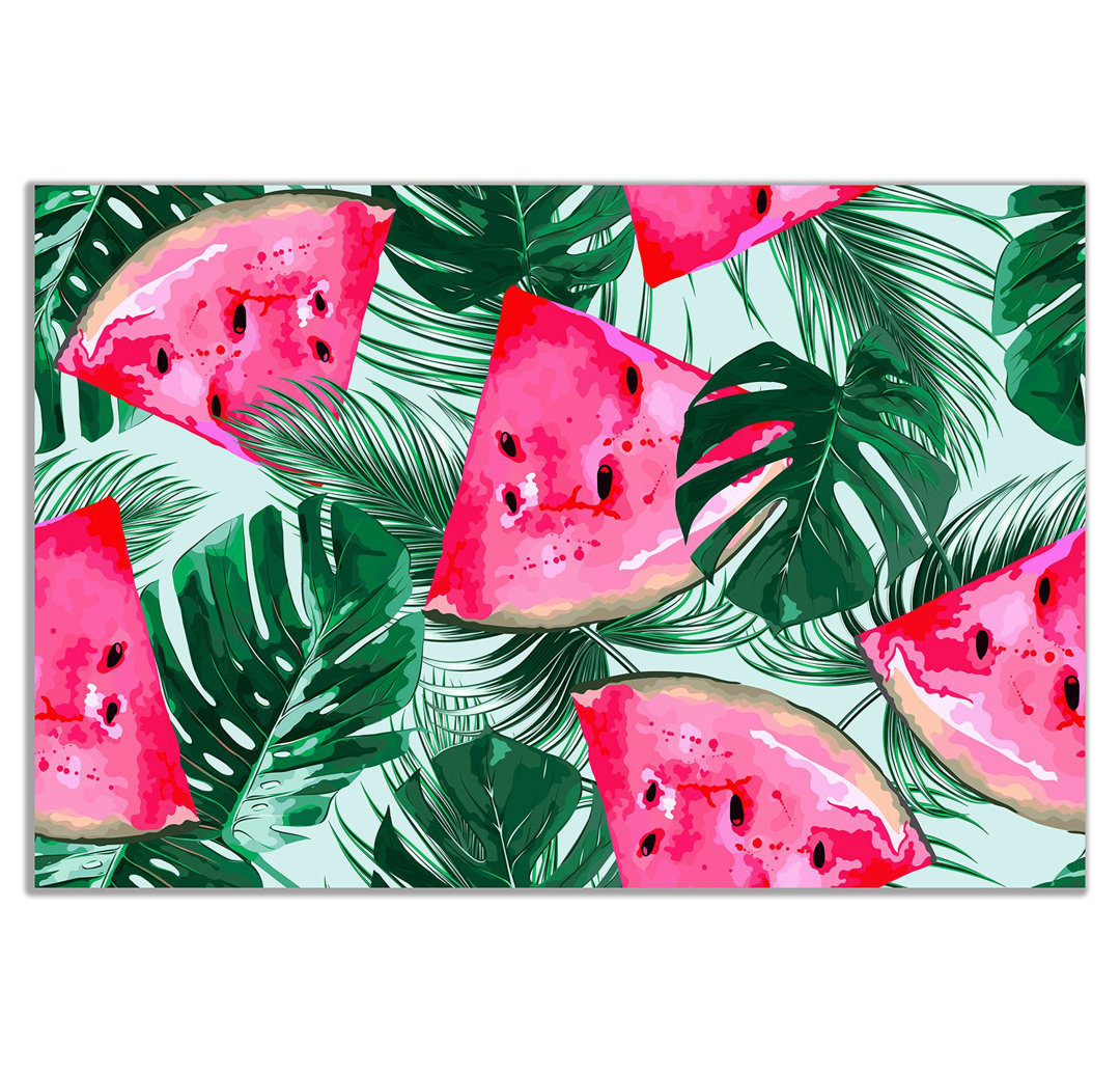 Tropical Watermelon Palm Jungle Botanical - Wrapped Canvas Print