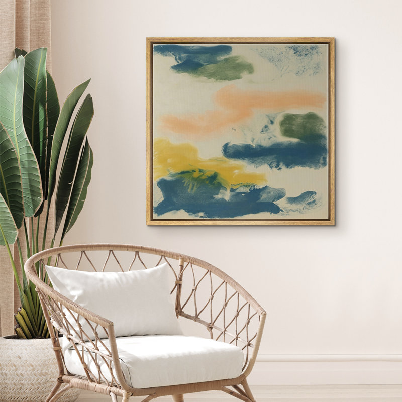 Reproduction murale abstraite jaune bleu vert pour salon, Naturel, H 16 po x l 16 po x P 1,5 po