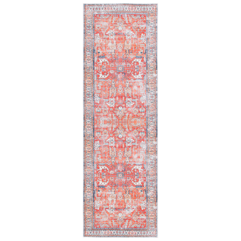 Arizona Dynasty Machine Washable Area Non-Slip Rug In Red & Blue, Runner 76 x 183 cm
