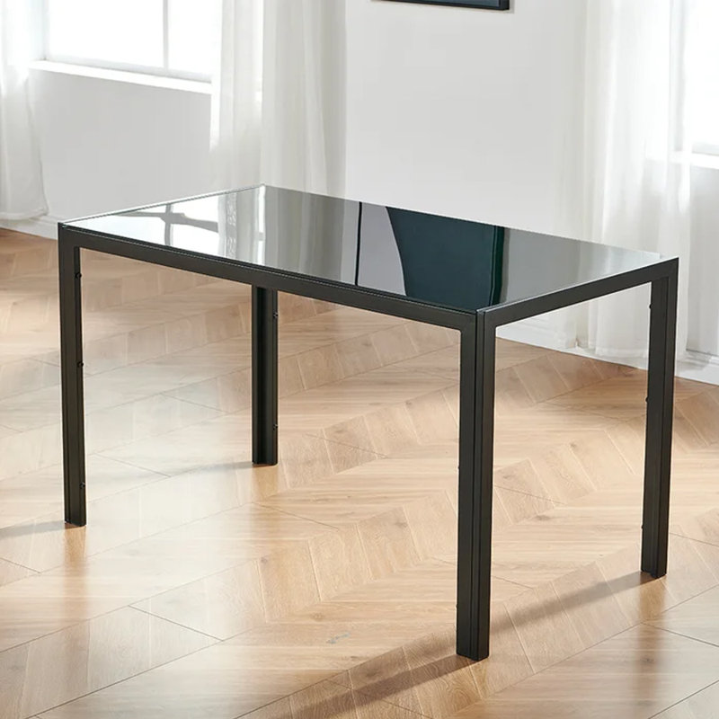 Reiner Glass Top Metal Base Dining Table, Black