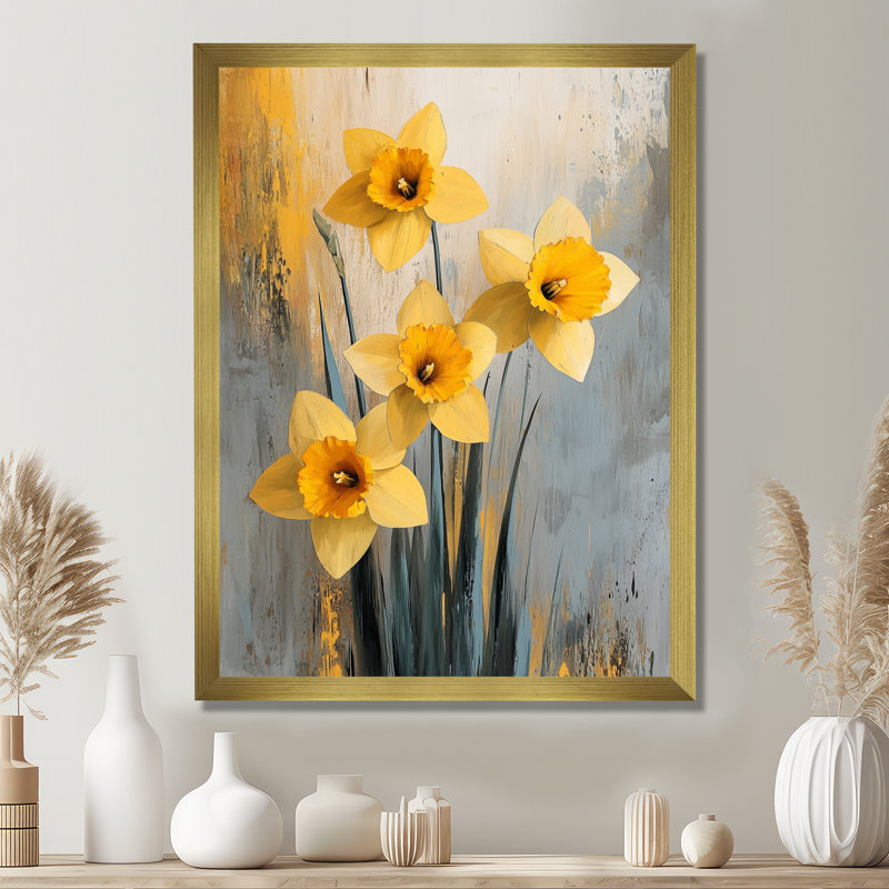 Hermina - Floral Wall Art, H 32 po x l 24 po, Reproduction encadrée d'une seule photo, Doré