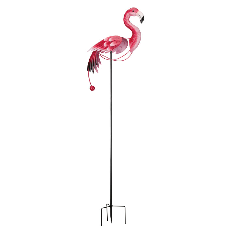 Boule à bascule 46 po avec accents de jardin en métal standard - Flamant rose