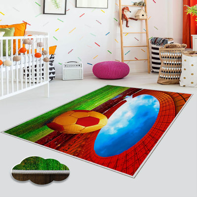 Stylish Woven Carpet, 4 x 6 Feet, 100% Polyester | Antibacterial, 3D Digital Printing, Non-Slip PVC Felt Dot Underside | Machine Washable, 0.4 in Pile Height, Perfect for Living Room & Bedroom Decor