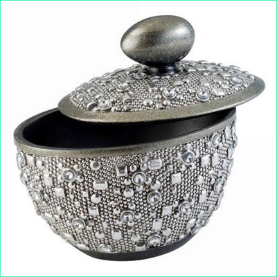 Jewelry Storage Box, Twilight Design with Egg-Shaped Handle | 8” Tall | Polyresin | Silver Finish