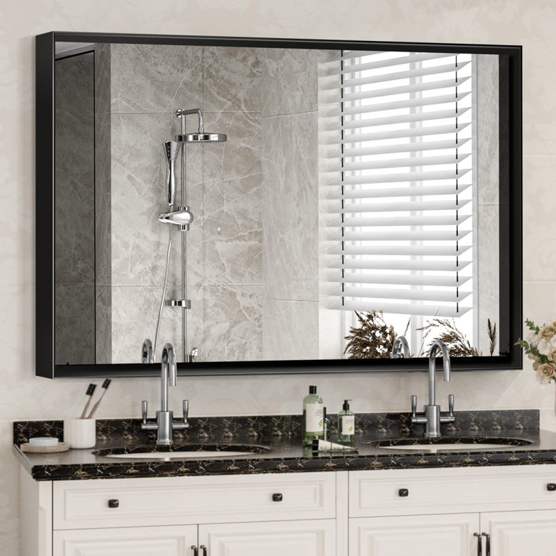 Miroir de salle de bain 36x30inch noir brillant pour miroir de meuble-lavabo rectangulaire rectangulaire