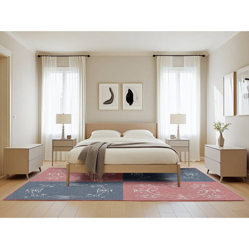 Tapis gris/zone rose à motifs, Rectangle 5 pi x 8 pi