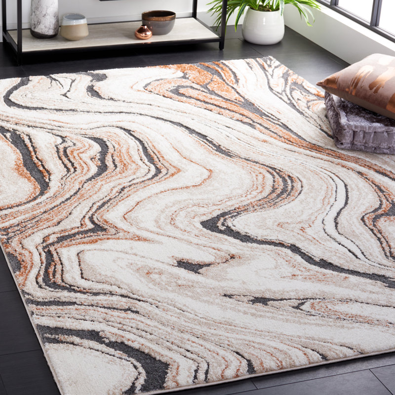Tapis à poils longs Cyrus beige / rouille 136, Tapis de couloir 2 pi 2 po x 7 pi 9 po