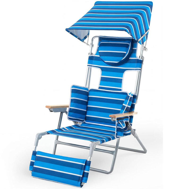 Chaise de plage pliante avec sac à dos avec parasol réglable, dossier et repose-pieds, fauteuil de bronzage inclinable pour la plage