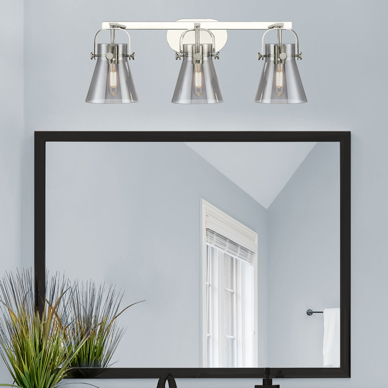 Éclairage pour meuble-lavabo mural 6 po 2 lumières Sidman, Fumée, Nickel poli, Trois lumières
