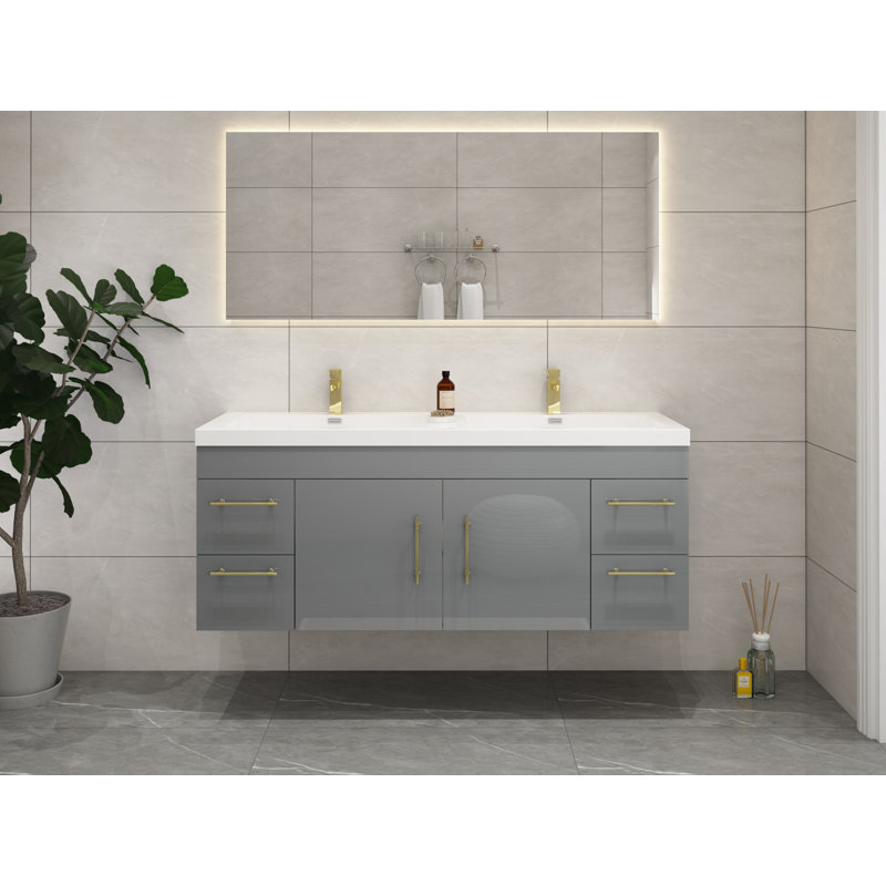 Meuble-lavabo mural double 59 po Romer, gris, Or