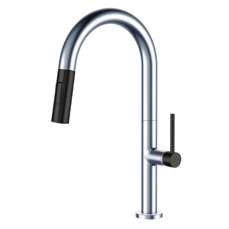 Pull Down Single Handle Kitchen Faucet with Accessories, Polished Chrome/Black