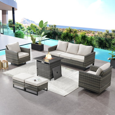 Ensemble de canapé d'extérieur 6 pièces Gymojoy, ensemble de mobilier de patio en osier avec table de foyer, osier en PE toutes saisons