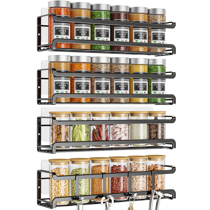 Spice Rack wall mounted 4 Pack, Black
