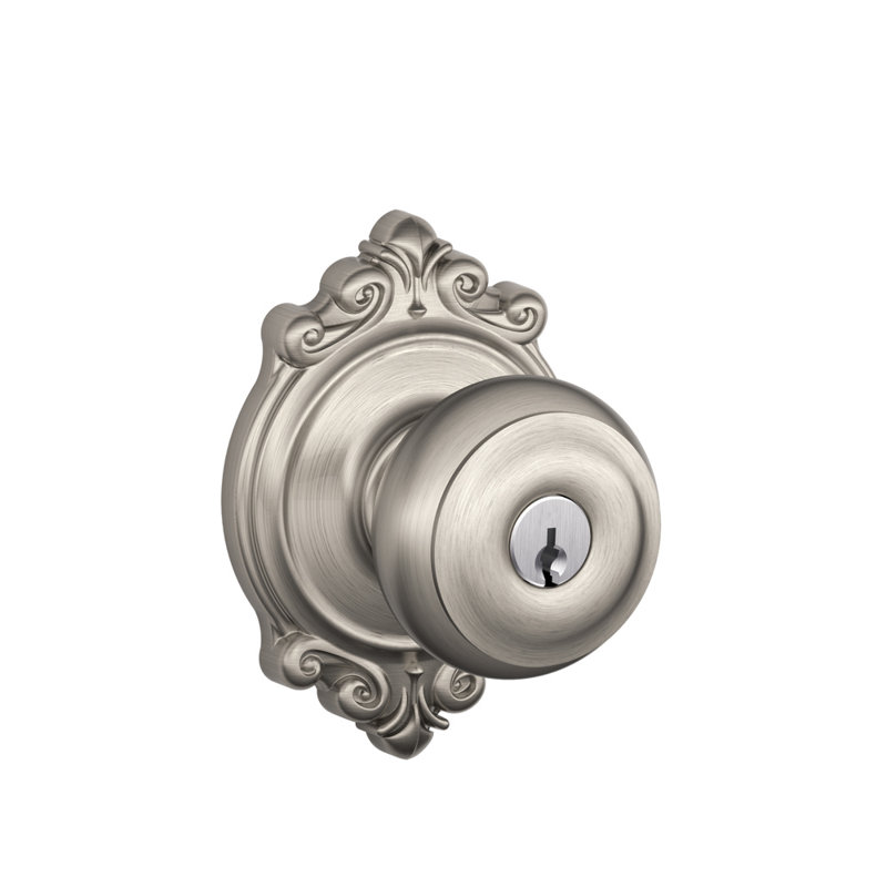 Georgian Knob with Brookshire Trim Keyed Entry Lock, Keyed Alike, Satin Nickel