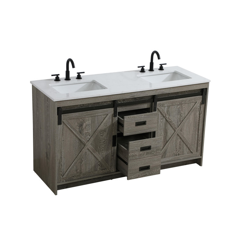 Meuble-lavabo double 60 po Boden, Gris rustique
