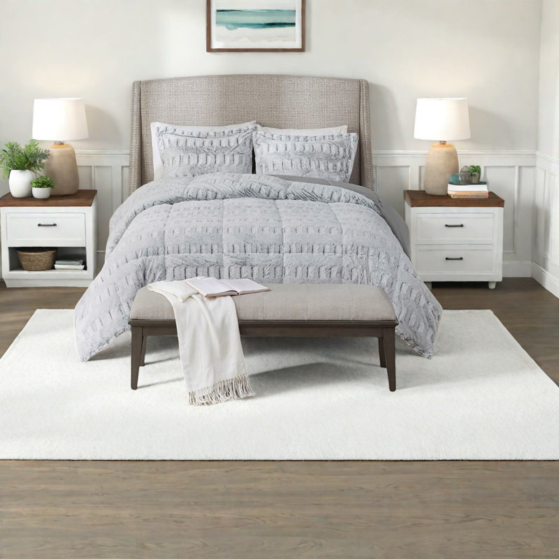Ensembles de literie luxueux en fausse fourrure grise, polyester hypoallergénique, confort de chambre moderne
