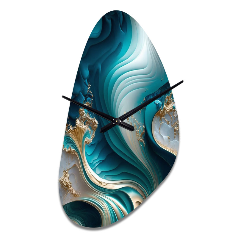 Abstract Geode Turquoise III - Fall Shape Large Abstract Marble 3D Wall Clock, Medium