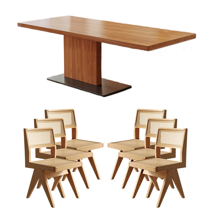 Solid wood ash dining table set, 29.53" H x 70.87" L x 31.5" W