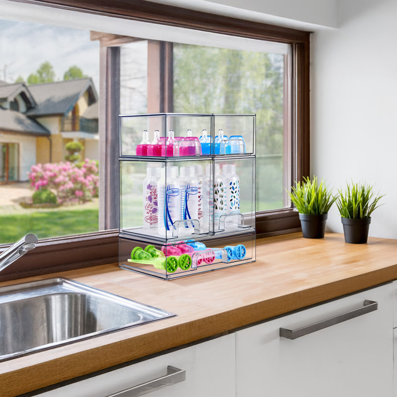 Sorbus Wide Stackable Acrylic Storage Drawers, 2 Pack Clear Plastic Organizer Bins for Baby Bottles, Makeup, Bathroom, Vanity & Kitchen Countertop Organization, Pull-Out Drawer Design for Cabinets & Pantry, Set of 2