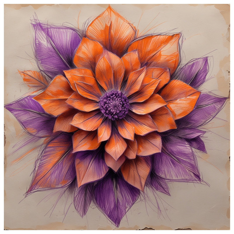 Édredon orange, mauve et dahlia, Simple extra long