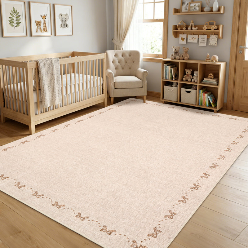 Bow-Knot Machine Washable Rug for Living Room Bedroom Dorm, Soft Low Pile Non Slip Carpet for Under Table Nursery College Playroom