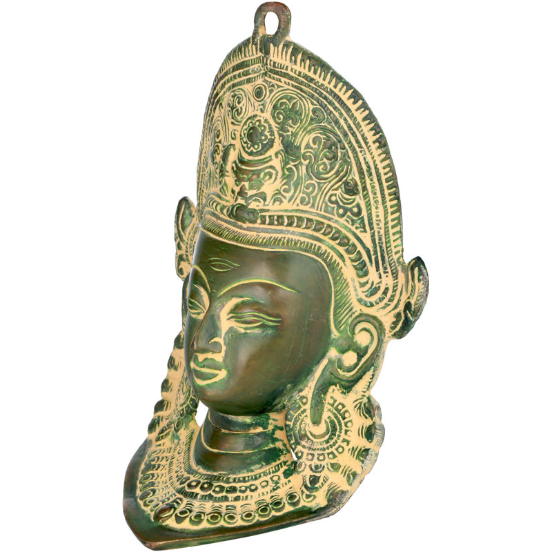 7" Handmade Brass Lord Indra Wall Hanging Mask - Hindu Deity Sculpture with Third Eye - Spiritual Home Decor Art - Made in India