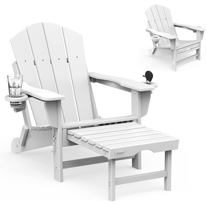 Chaise Adirondack pliante en acier avec repose-pieds, Blanc