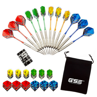GSE 24 Grams Professional Steel Tip Dart Set with Dart Sharpener & Storage Bag (12-Pack)