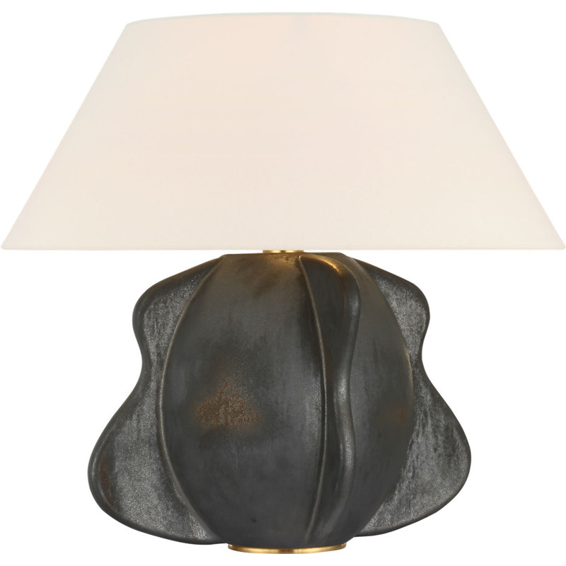 Delmar 22" Table Lamp with Linen Shade, Stained Black Metallic