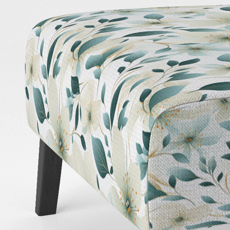Fauteuil de chambre capitonné bleu sarcelle et ivoire