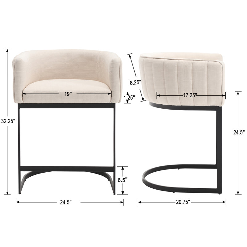 Tabouret de comptoir 24,5 po Naysharn, Lin beige, Black, 2
