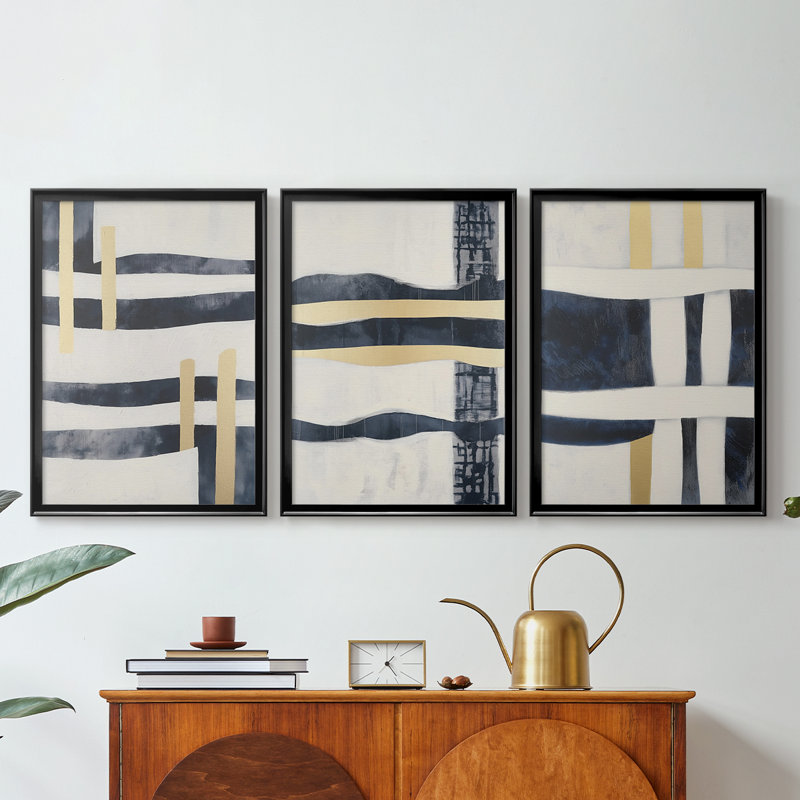 ABSTRACT Series DCCDXCV - Toile tendue avec châssis sur mesure - 3 pièces, Noir, H 21 po x l 30 po