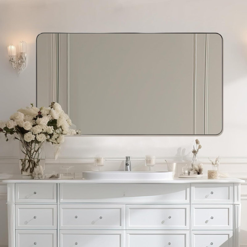 Miroir de salle de bain Inse Cadre en acier inoxydable, Chrome poli, 48 po x 24 po